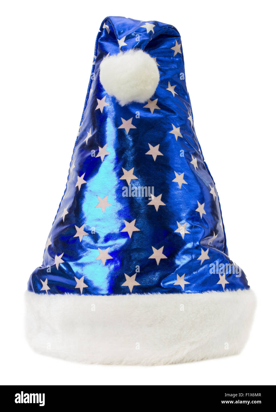 Santa Claus hat bleu isolé sur le fond blanc. Banque D'Images