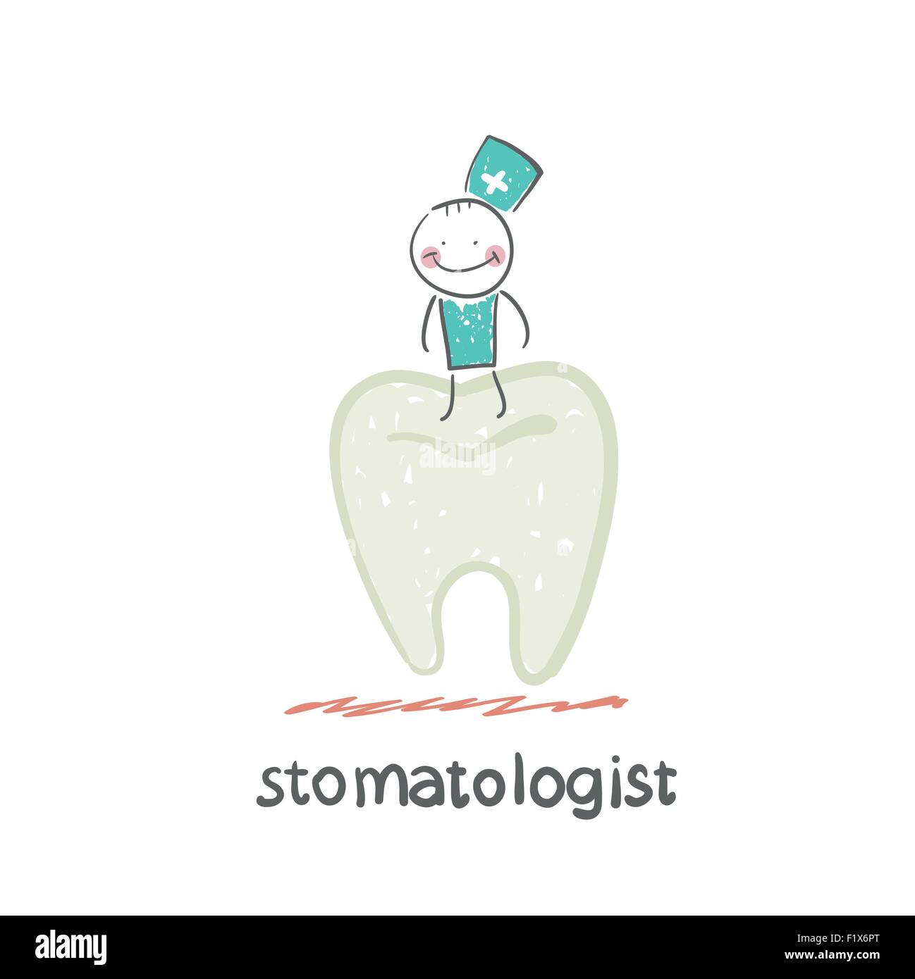 Stomatologist se dresse sur une grande dent. Fun cartoon style illustration. La situation de la vie. Illustration de Vecteur