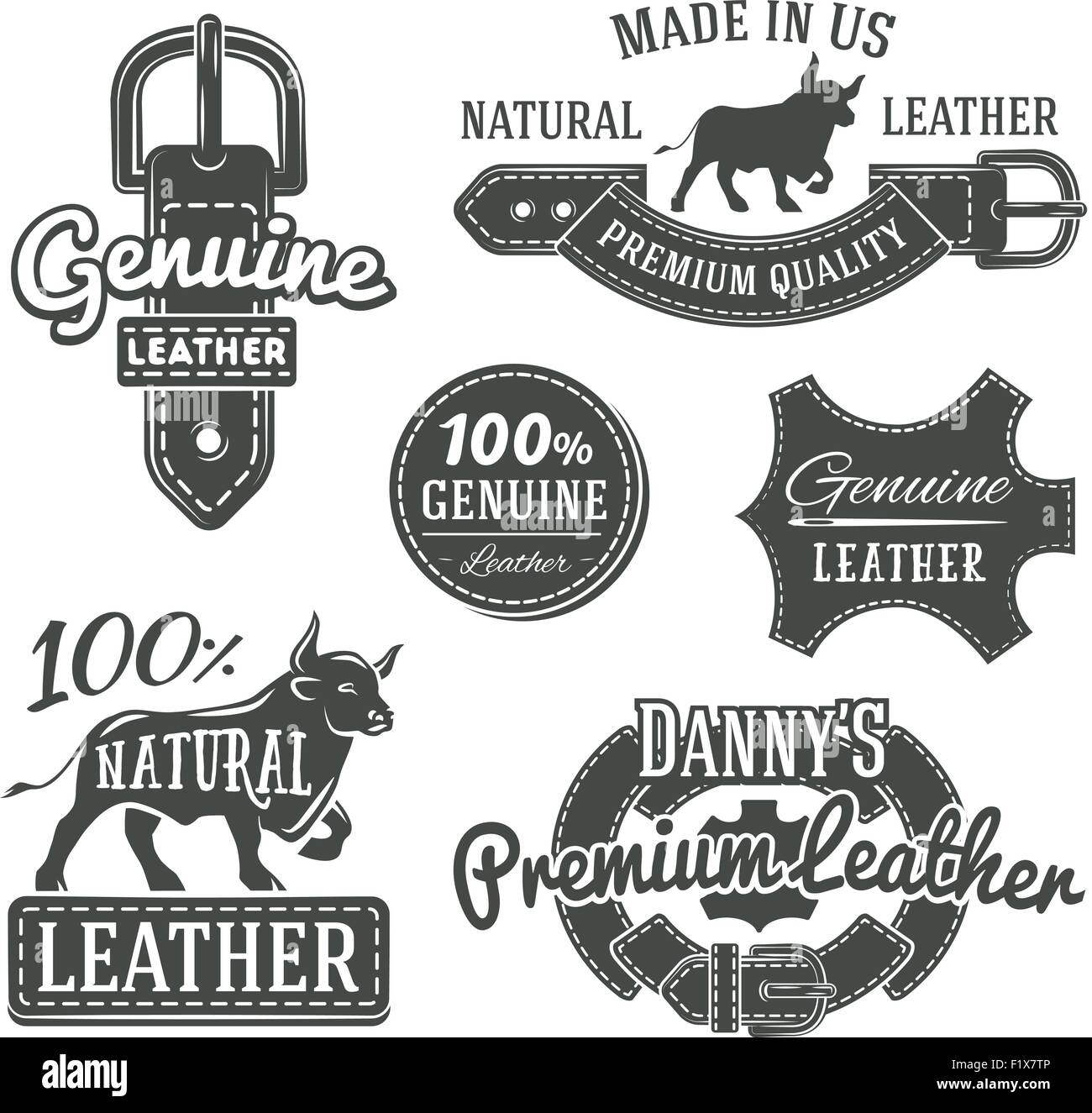Ensemble de dessins de logos vectoriels ceinture vintage rétro, des labels de qualité en cuir véritable illustration. Illustration de Vecteur