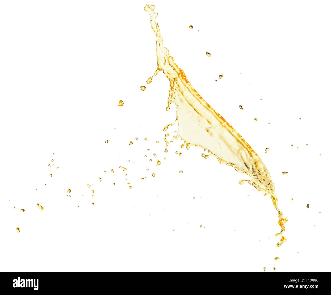 Splash de jus d'orange isolé sur fond blanc. Banque D'Images