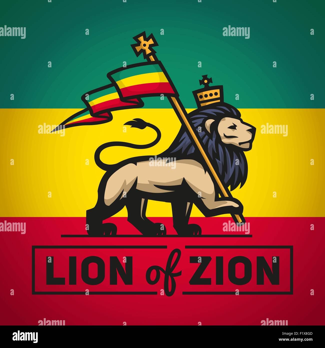 Lion de Juda avec un rastafari drapeau. Roi de Sion illustration logo. La musique reggae conception vectorielle Illustration de Vecteur