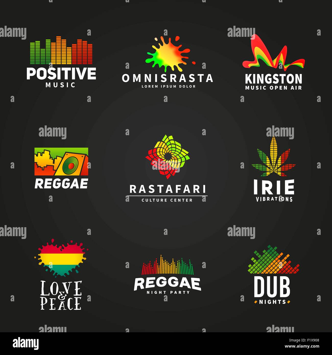 Ensemble de l'Afrique positive ephiopia flag logo design. La Jamaïque reggae musique danse modèle vectoriel. Le président entreprise concept colorés sur fond sombre Illustration de Vecteur