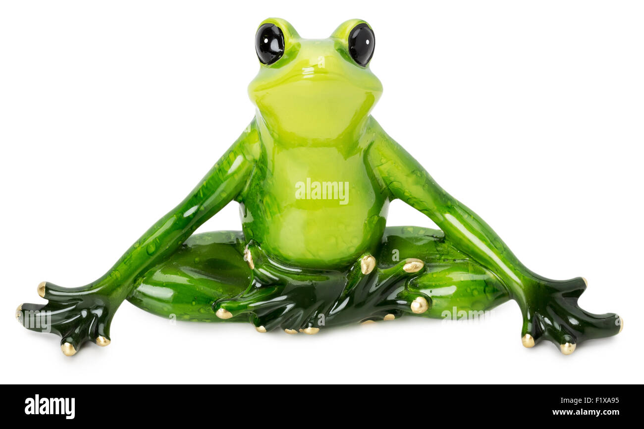 Statue de grenouille verte sur le fond blanc. Banque D'Images