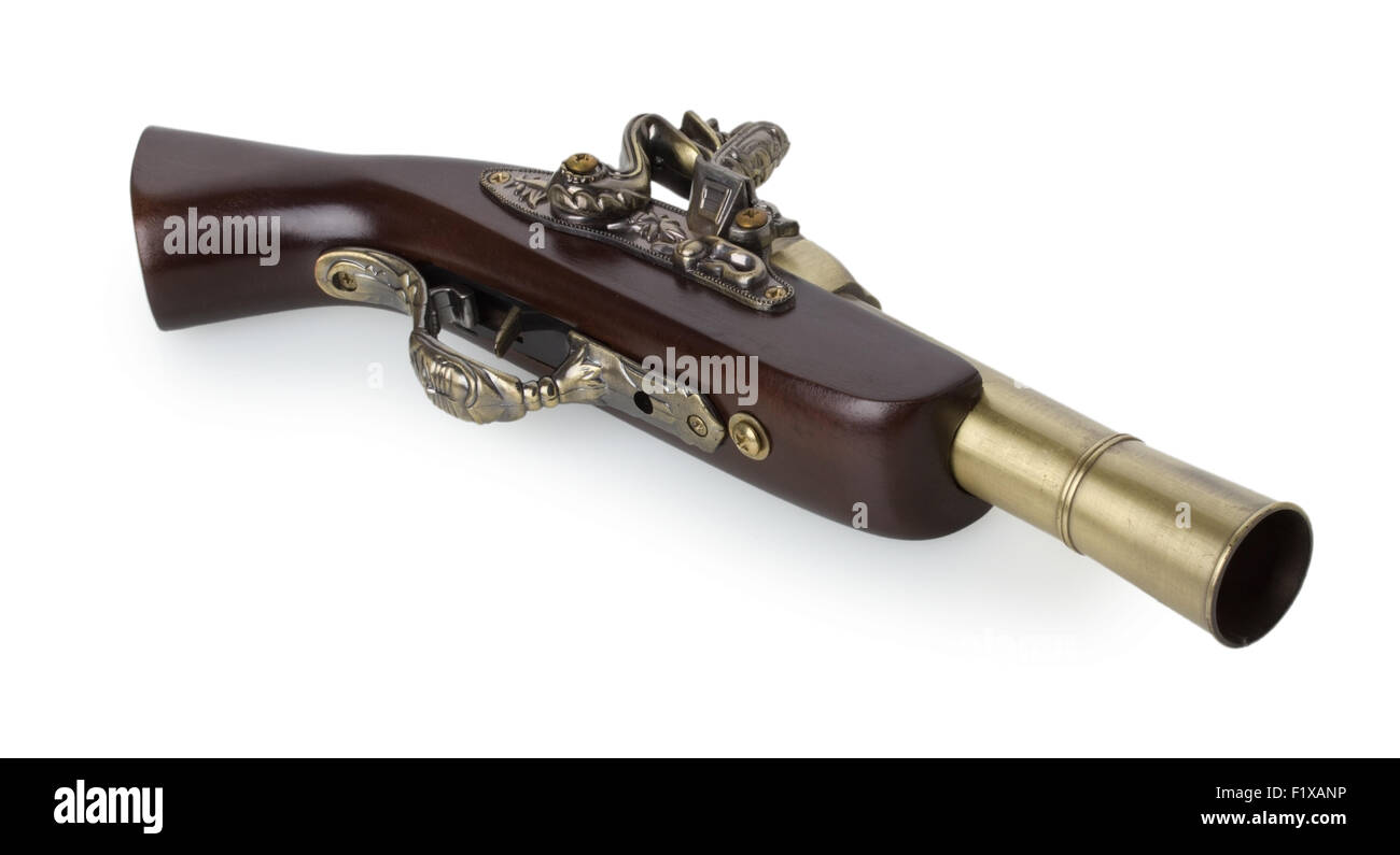 Vieux fusil isolé sur blanc. Banque D'Images