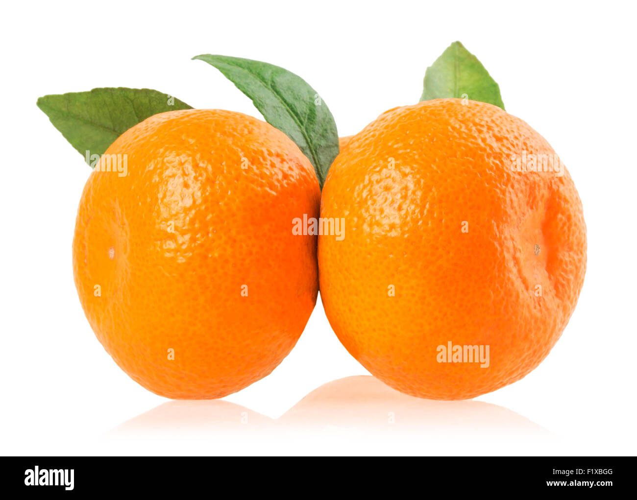 Mandarines mûres avec des feuilles isolées sur fond blanc. Banque D'Images