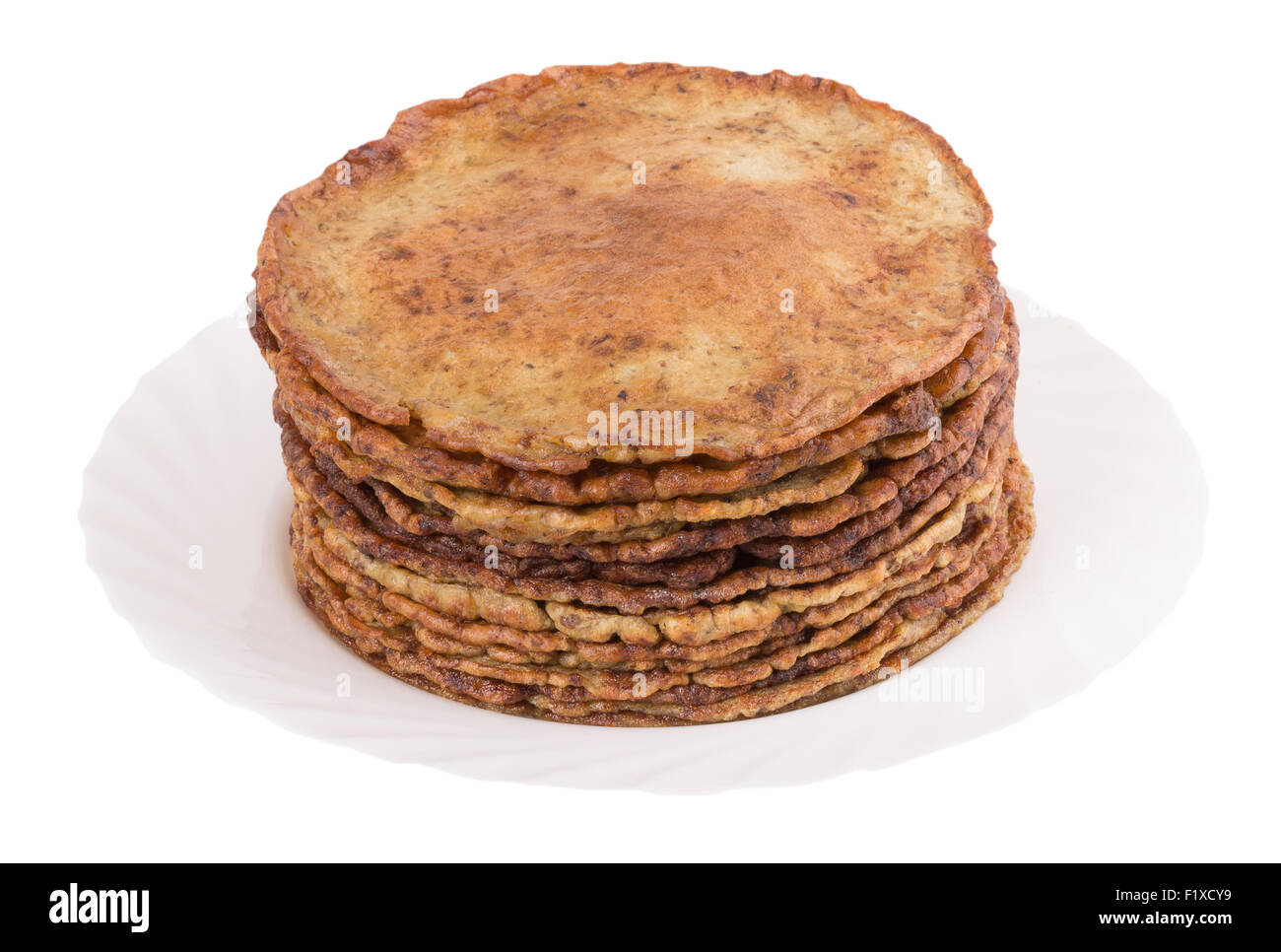 Crêpes au chocolat sur fond blanc. Banque D'Images