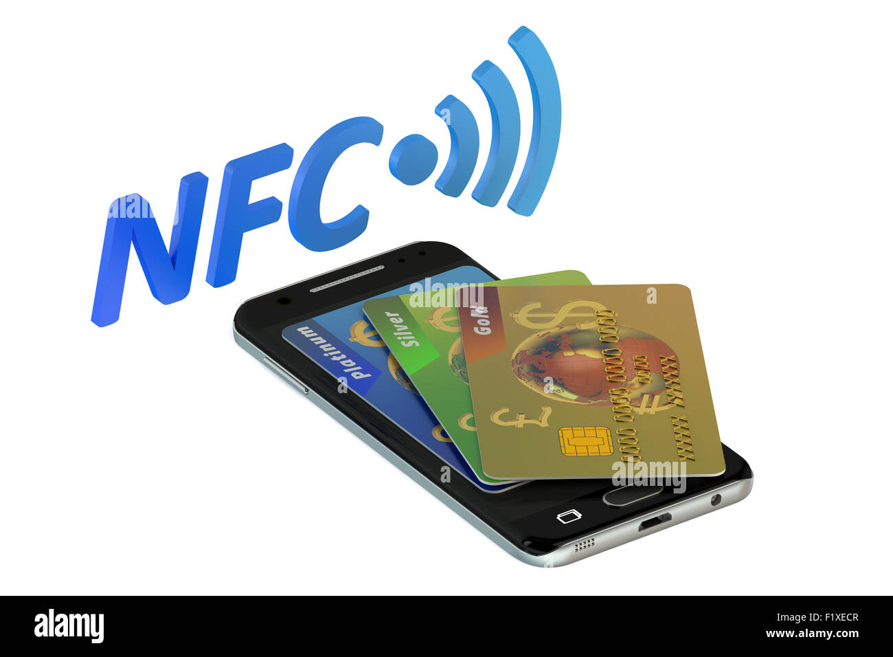 Smartphone avec carte de crédit, concept NFC Banque D'Images