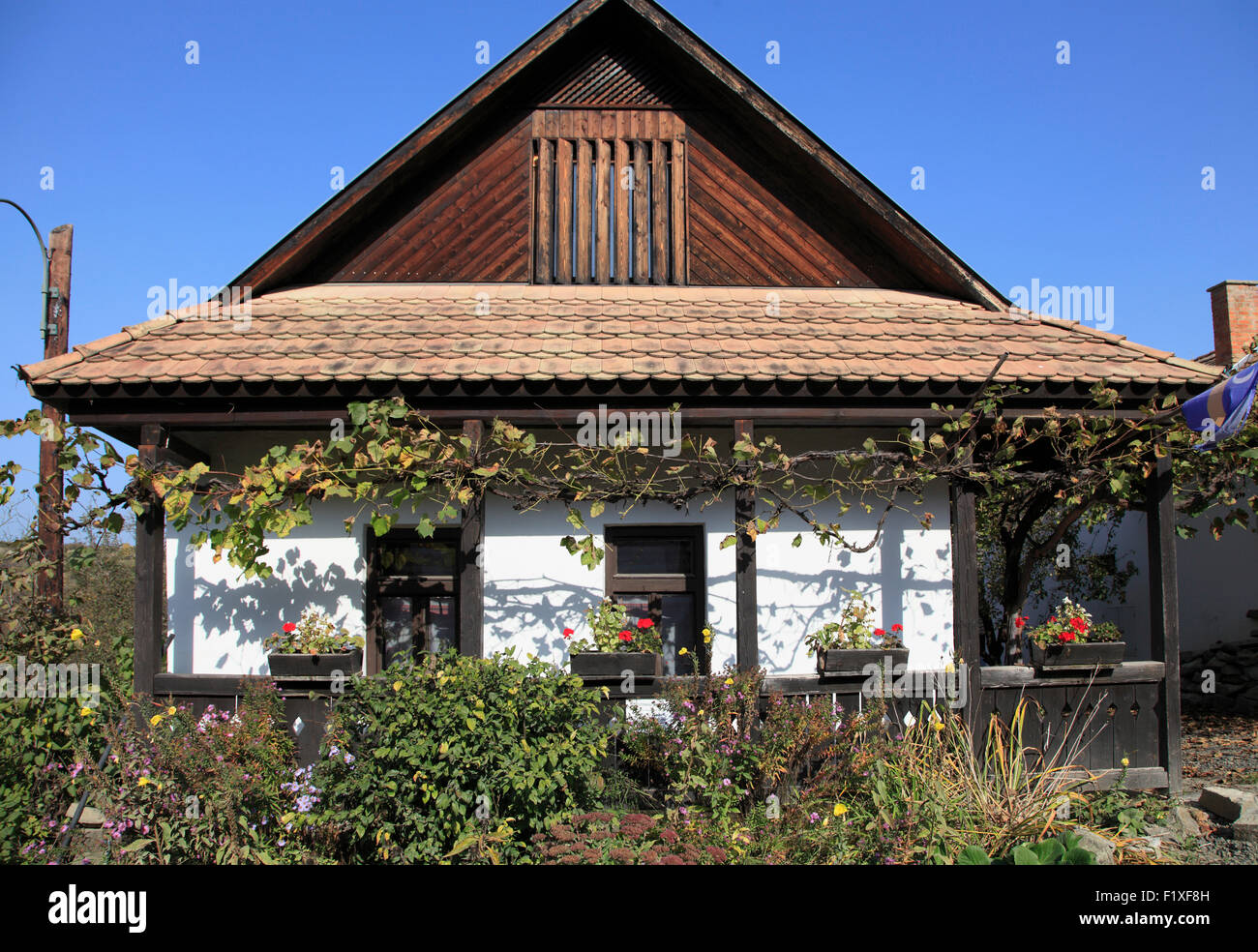 Maison de village traditionnelle Hollókő Hongrie Banque D'Images