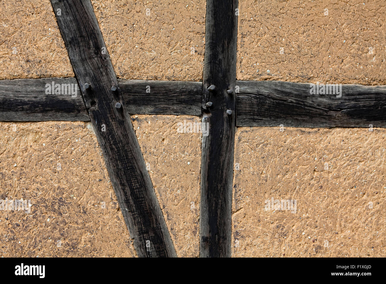 Maisons anciennes à pans de mur, les poutres en bois avec de l'argile, 17e siècle, l'Allemagne, l'Europe, Banque D'Images