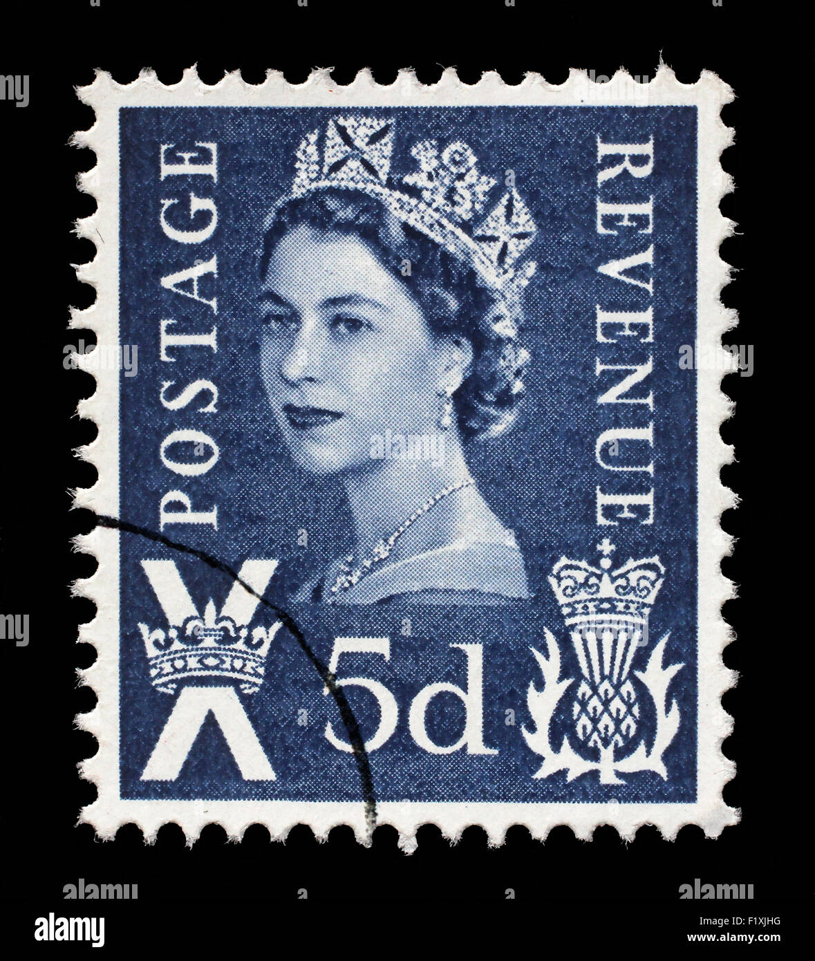 Timbre-poste utilisé écossais montrant Portrait de la reine Elizabeth 2nd, vers 1958 à 1970 Banque D'Images