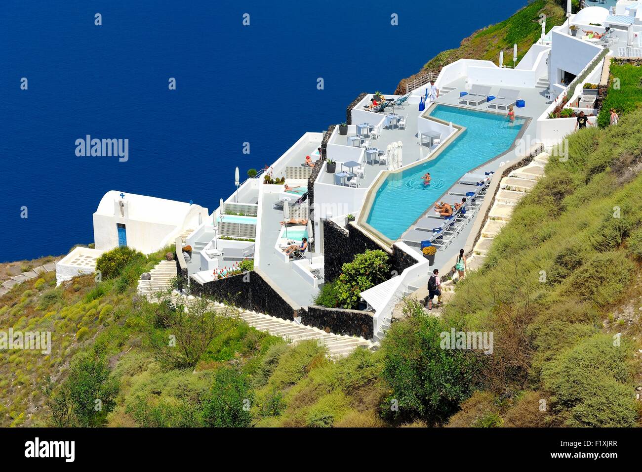 Caldera de luxe Hébergement de vacances Imerovigli, Santorin, Grèce Banque D'Images