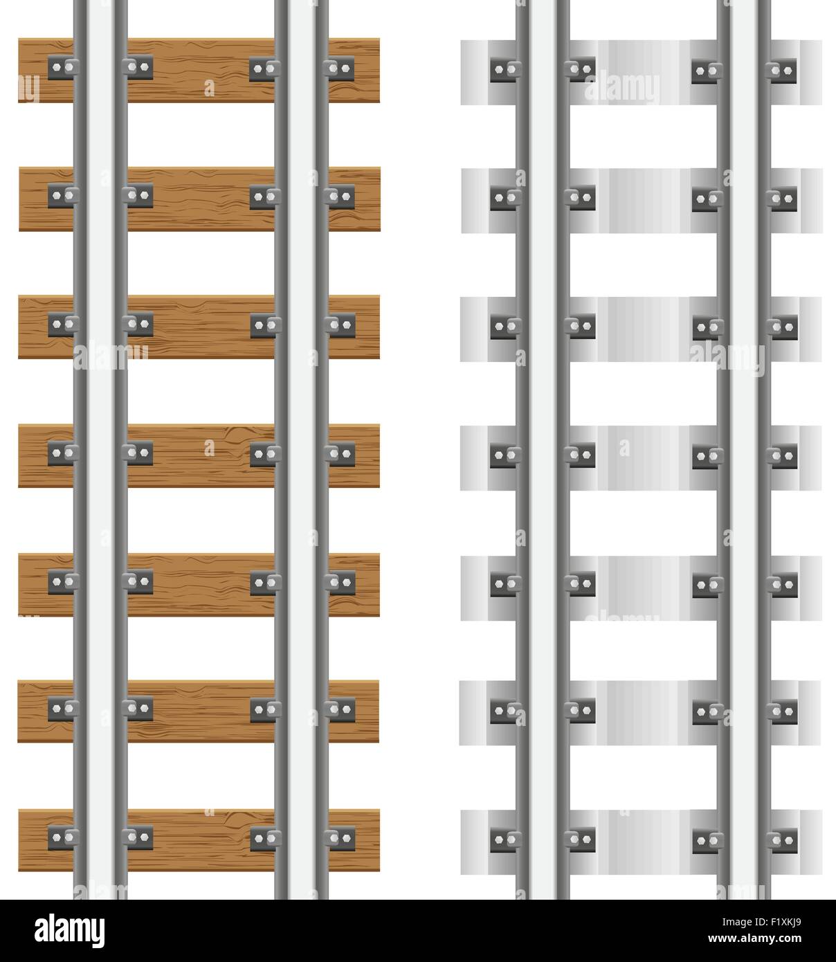 Rails avec traverses en bois et béton vector illustration isolé sur fond blanc Illustration de Vecteur