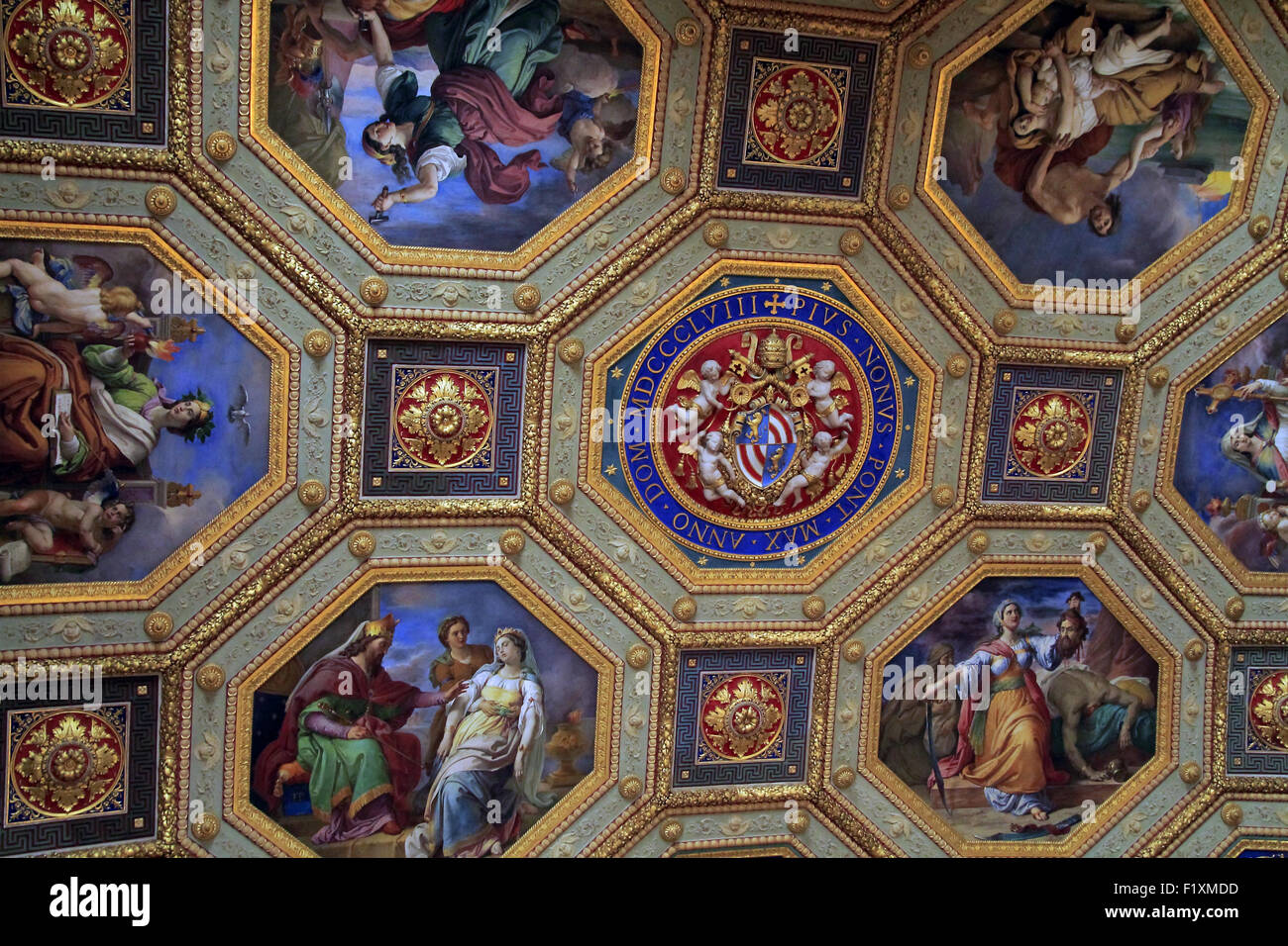 Au plafond, la salle de l'Immaculée Conception. Musées du Vatican. Le Vatican, Rome, Italie. Banque D'Images