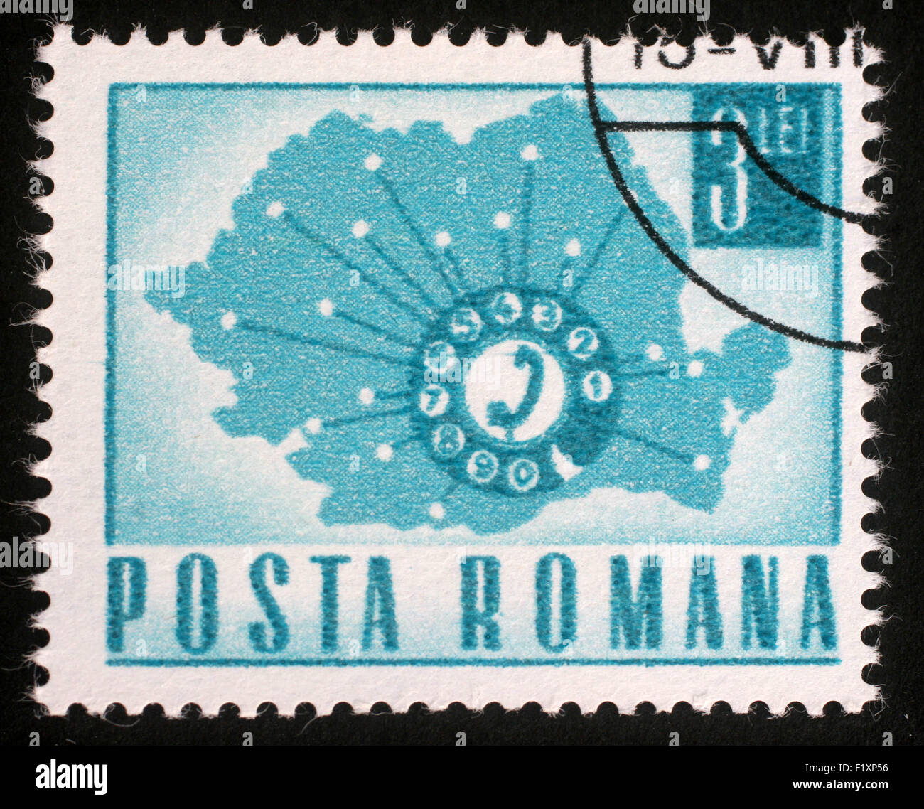 Timbres en Roumanie Carte montrant le réseau téléphonique , circa 1971 Banque D'Images