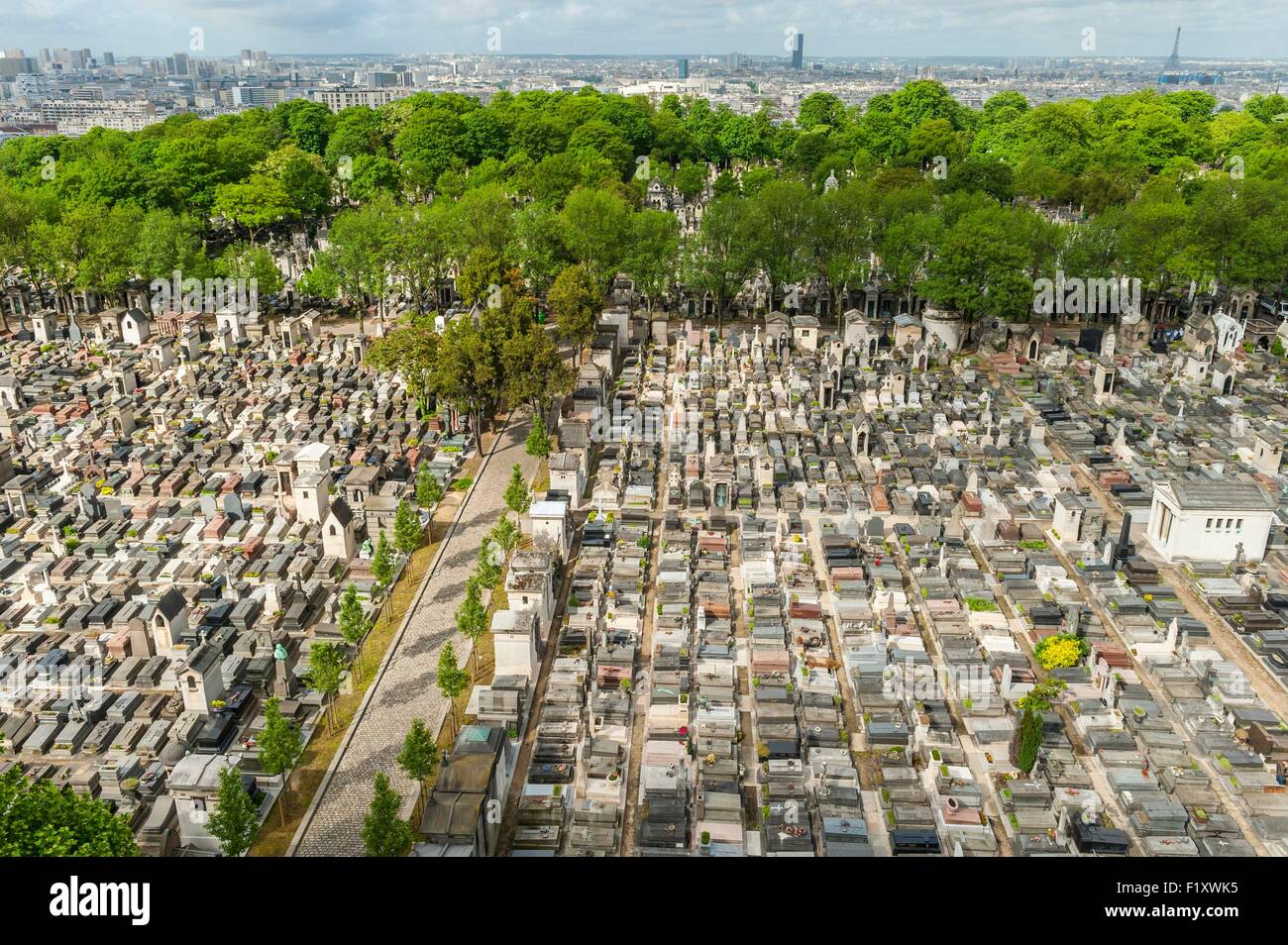 France, Paris, Pere Lachaise, tombes autour de l'incinération au niveau de Rondeaux rue (vue aérienne) Banque D'Images