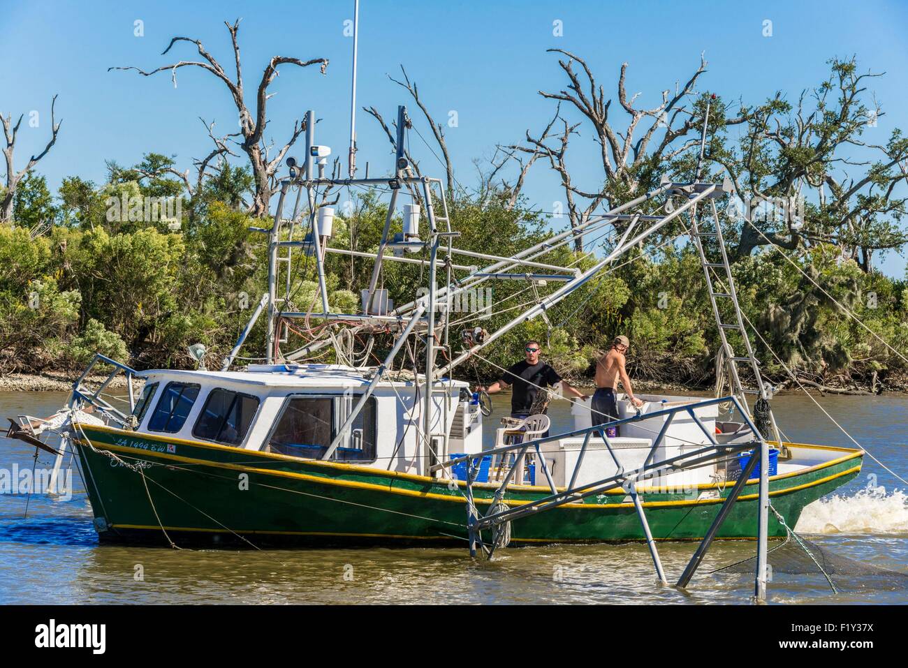 Etats-unis, Louisiane, Cocodrie, crevettes voile sur le bayou Banque D'Images
