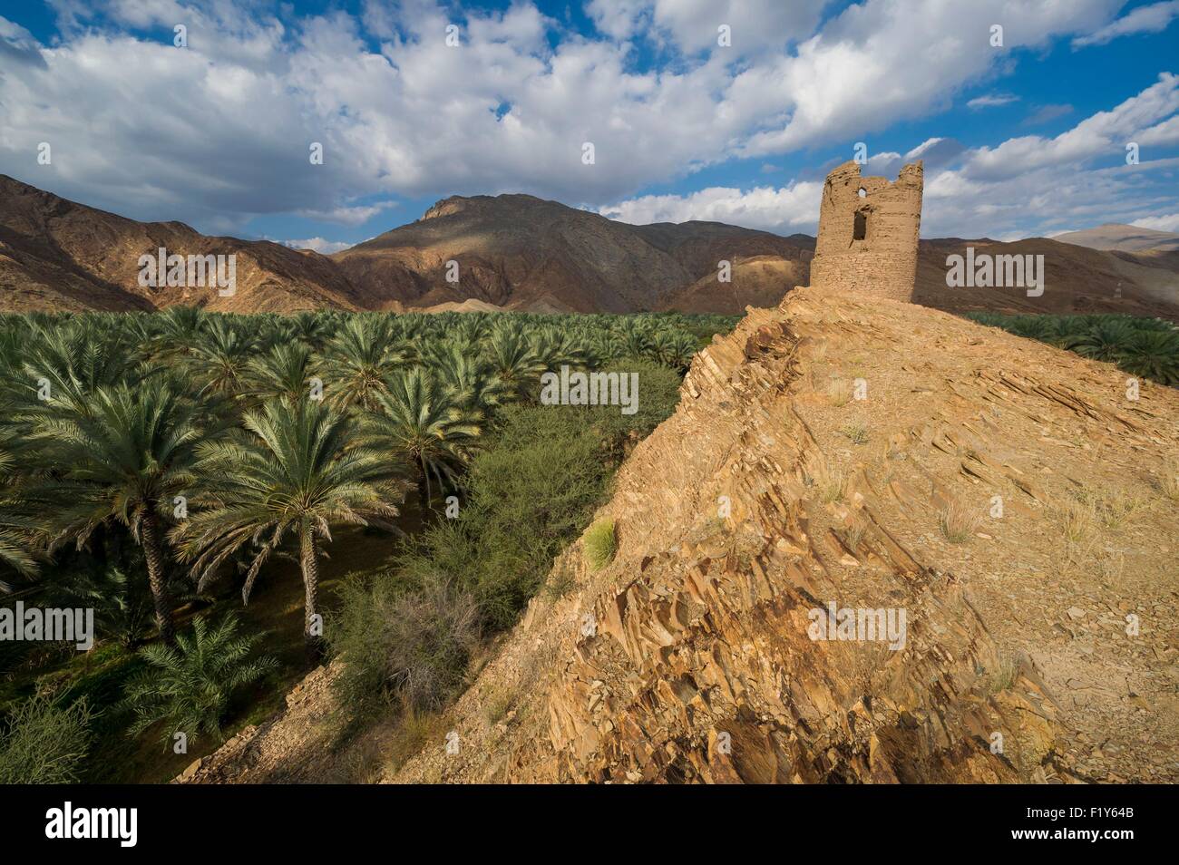 Oman, le Djebel Shams, Birkat Al Mawz et oasis village Banque D'Images