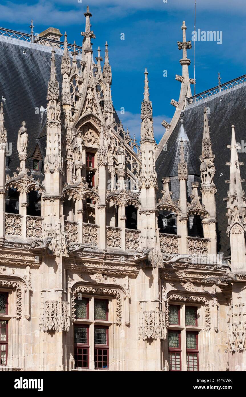France, Seine Maritime, Rouen, Palais de justice, ancien parlement de Normandie style gothique, détail de la façade Banque D'Images