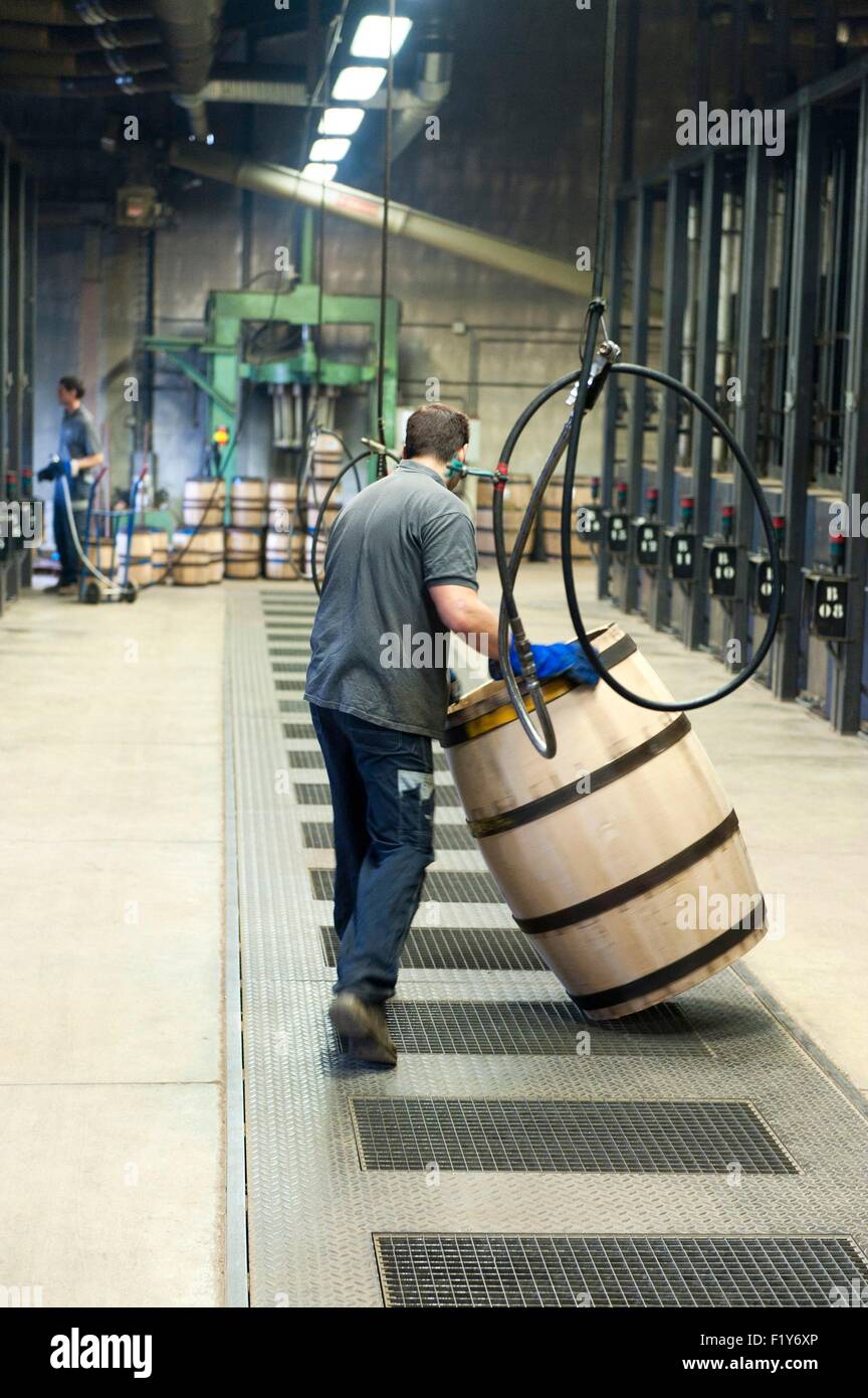 France, Charente, Cognac, La Tonnellerie Vicard cinquième World cooperage, fabrication d'un tonneau dans les ateliers Banque D'Images
