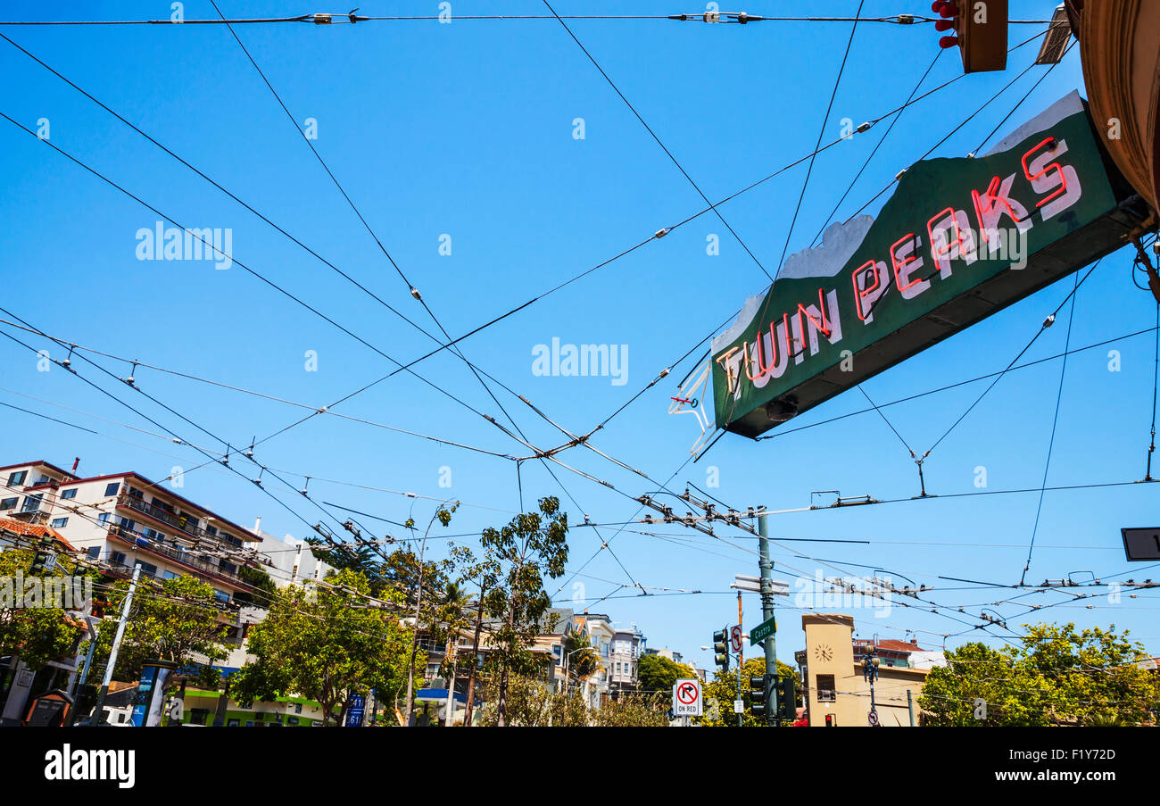 Twin Peaks,San Francisco,Ciel,Neon Sign Banque D'Images