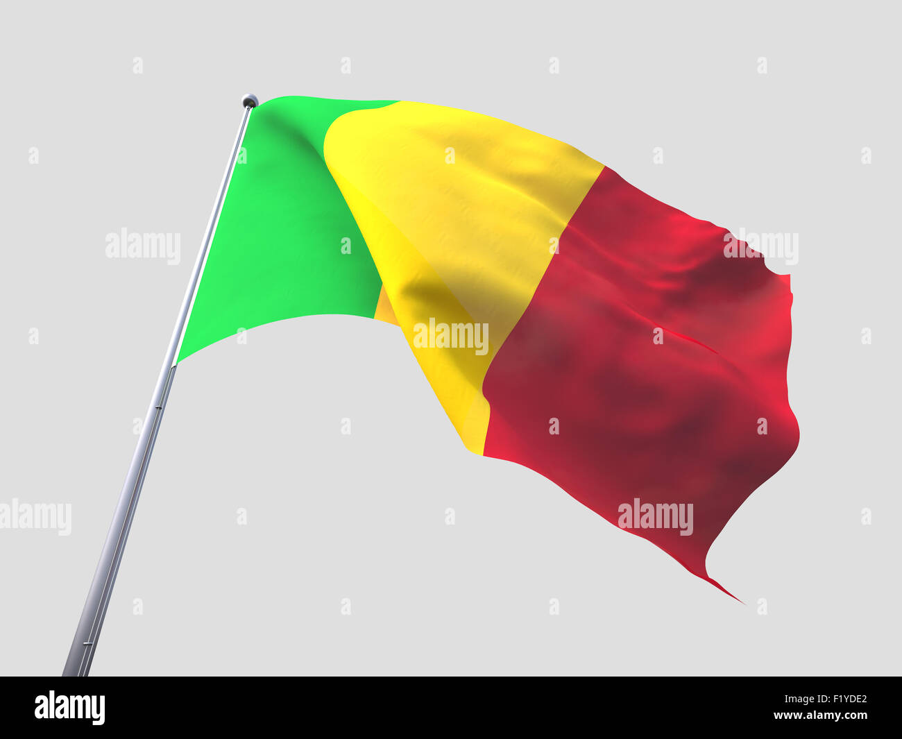 Mali battant pavillon isoler sur fond blanc. Banque D'Images