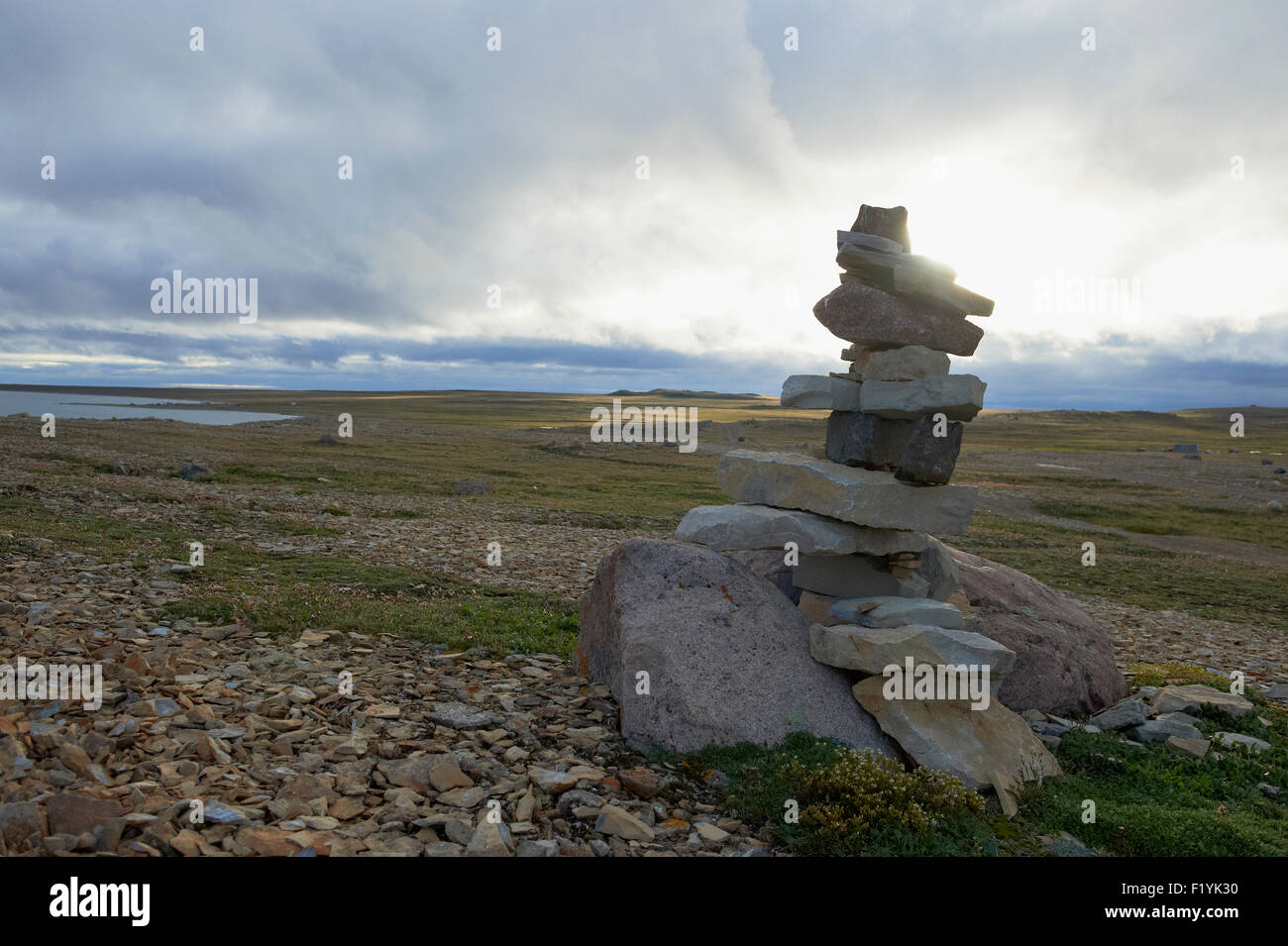 Canada,Inukshuk,Nunavut,Rock,Océan Arctique Banque D'Images