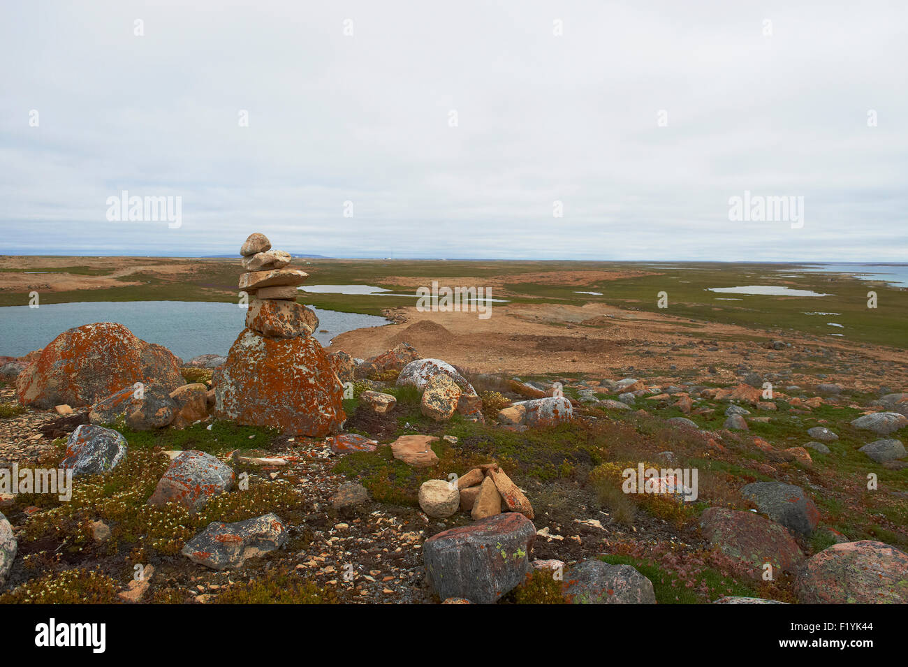 Canada,Inukshuk,Nunavut,Rock,Océan Arctique Banque D'Images