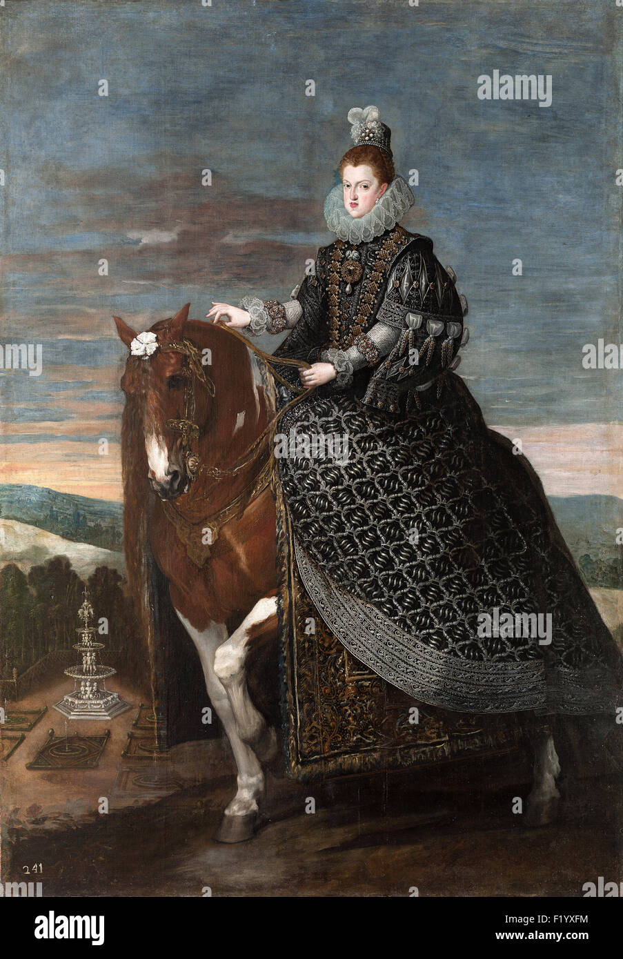 Diego Velázquez - Reine Marguerite d'Autriche à cheval Banque D'Images