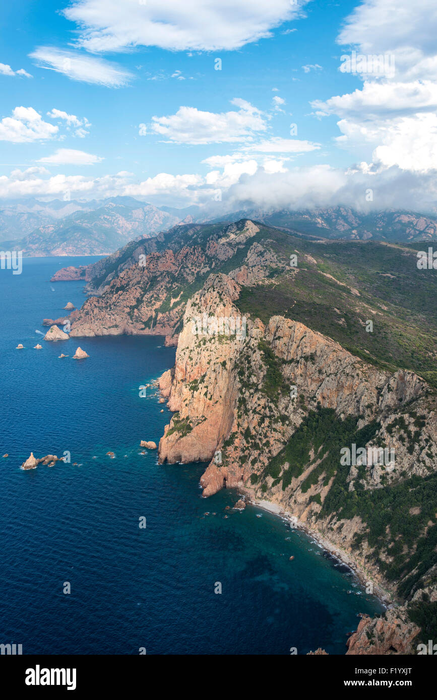 Paysages de montagne et du littoral, Golfe de Porto, Corse, France Banque D'Images