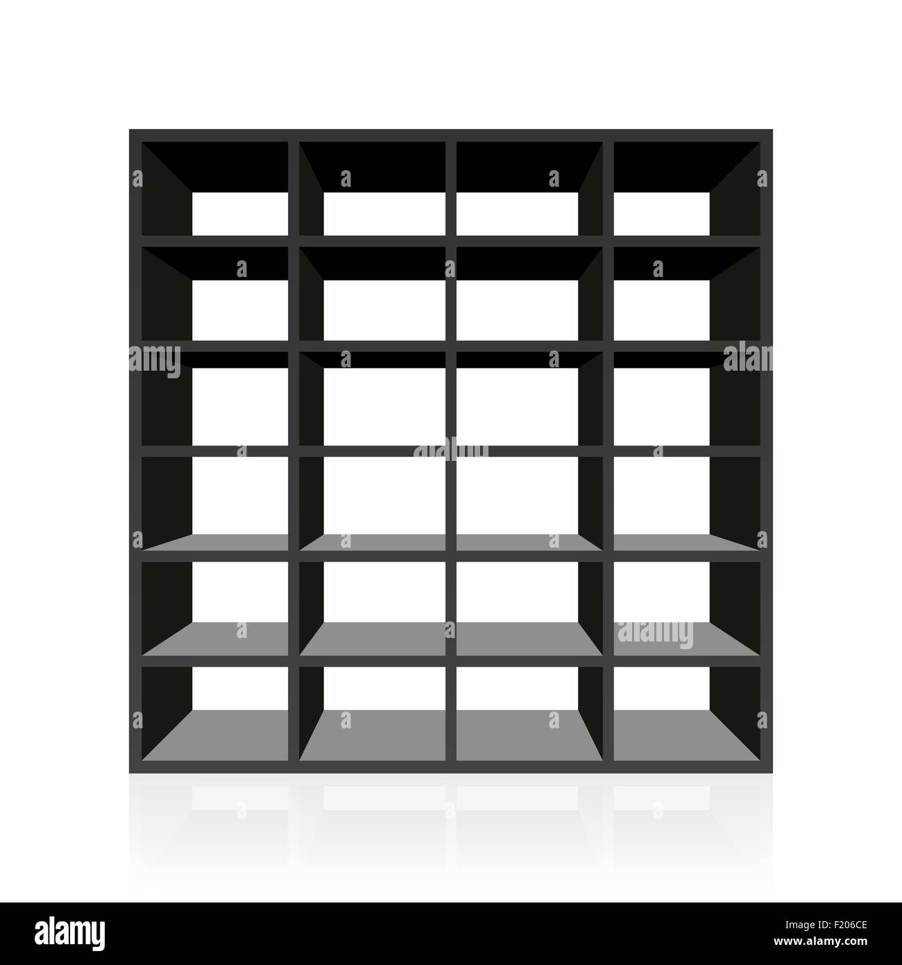 Rack vide noir ou une étagère avec vingt quatre cubbyholes. Illustration sur fond blanc. Banque D'Images
