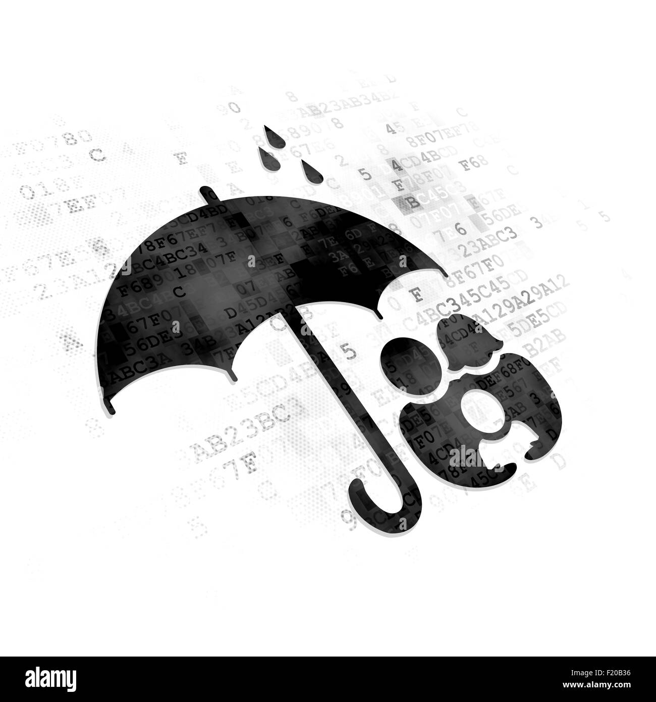 Concept d'assurance : parapluie sur fond numérique Banque D'Images Concept d'assurance : parapluie sur fond numérique Banque D'Images