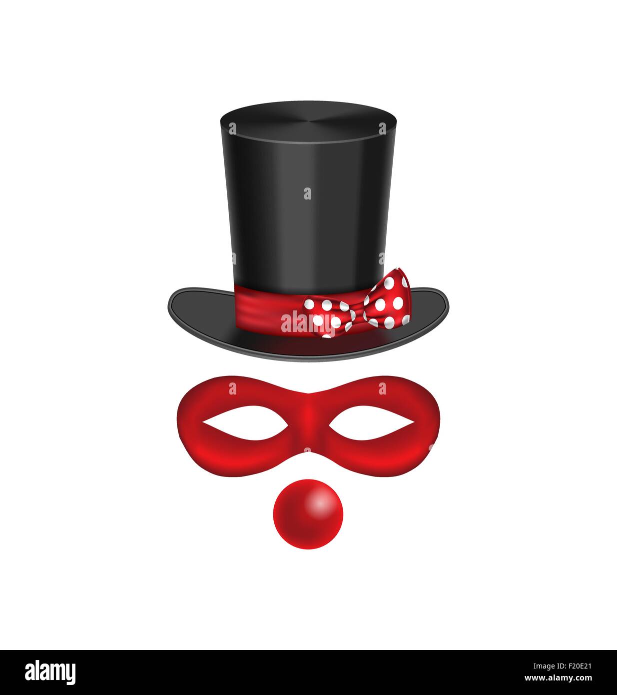 Accessoires de clown - hat, masque, nez rouge, il est isolé sur whit Illustration de Vecteur
