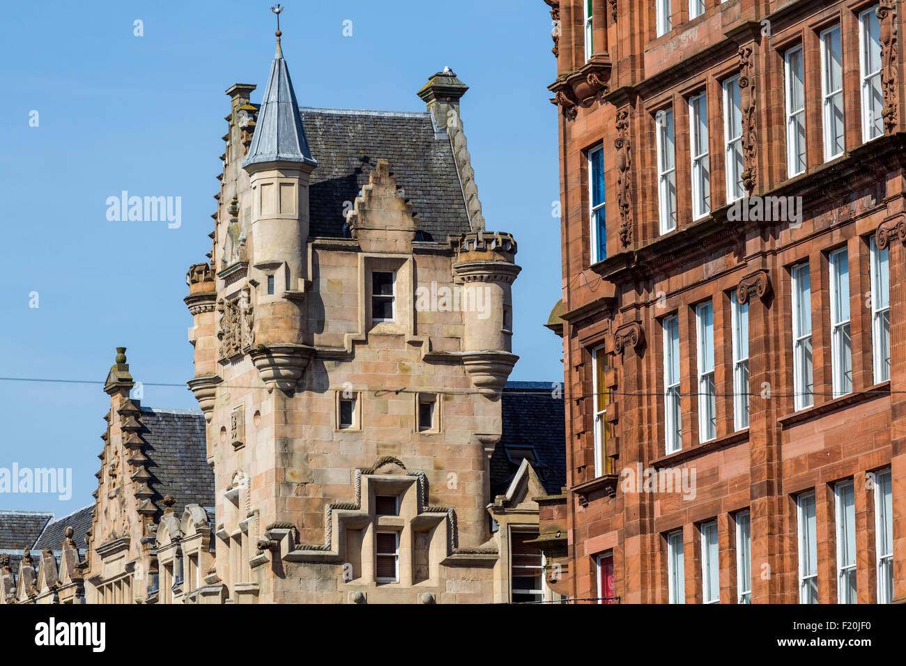 Merchant City Glasgow. Détail du bâtiment de la City Bank construit dans les années 1850, abrite maintenant Fraser Suites Serviced Apartments / Hôtel, Trongate, Écosse, Royaume-Uni Banque D'Images