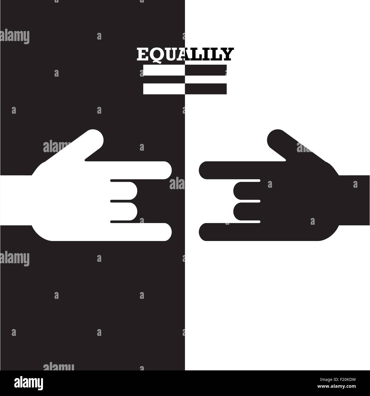 Main noir et blanc avec l'égalité concept. Banque D'Images