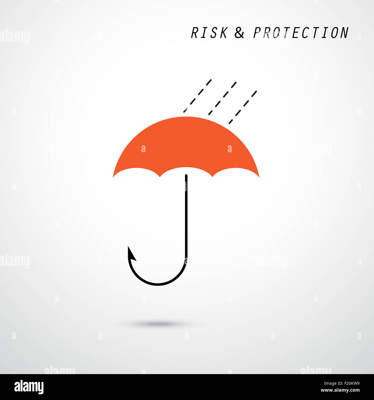 Crochets et parapluie rouge. Piège et concept de sécurité. La protection de l'entreprise et idée. Banque D'Images