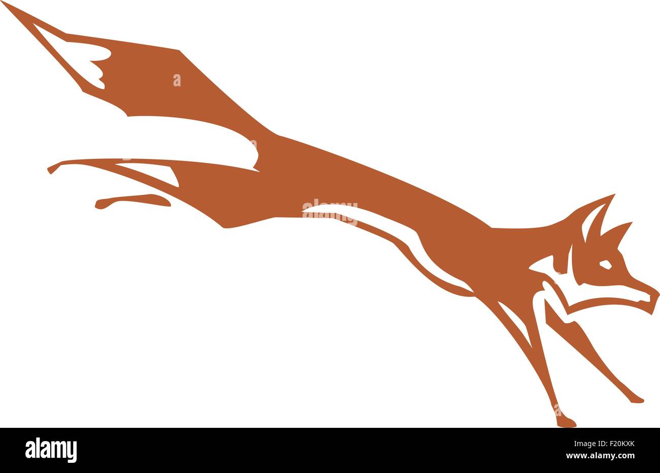 Gravure sur bois fox simplifié vers la droite en sautant Illustration de Vecteur