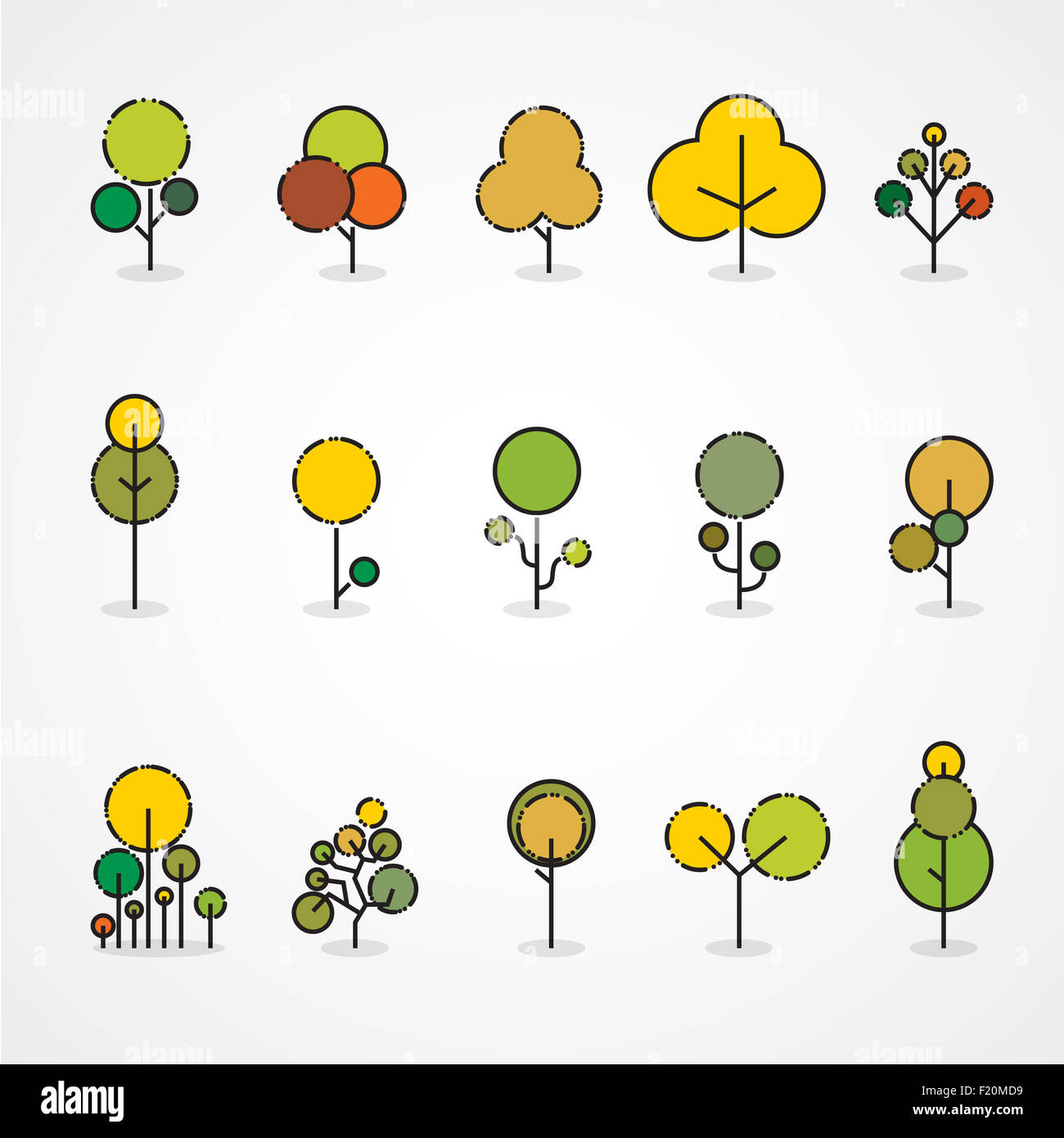 Trendy et bel ensemble de télévision arbres et forêt éléments. Banque D'Images