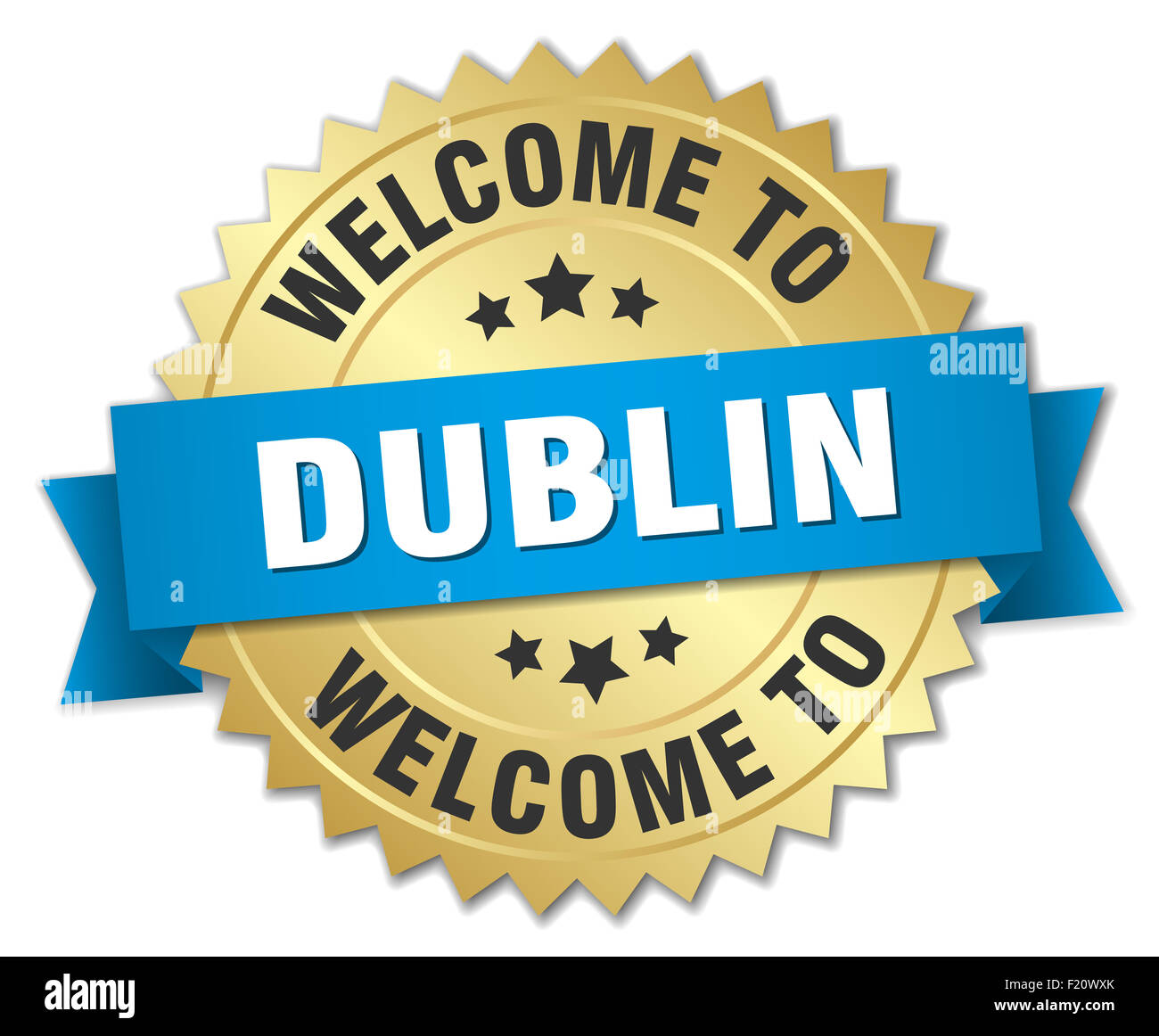 3d gold Dublin badge avec ruban bleu Banque D'Images