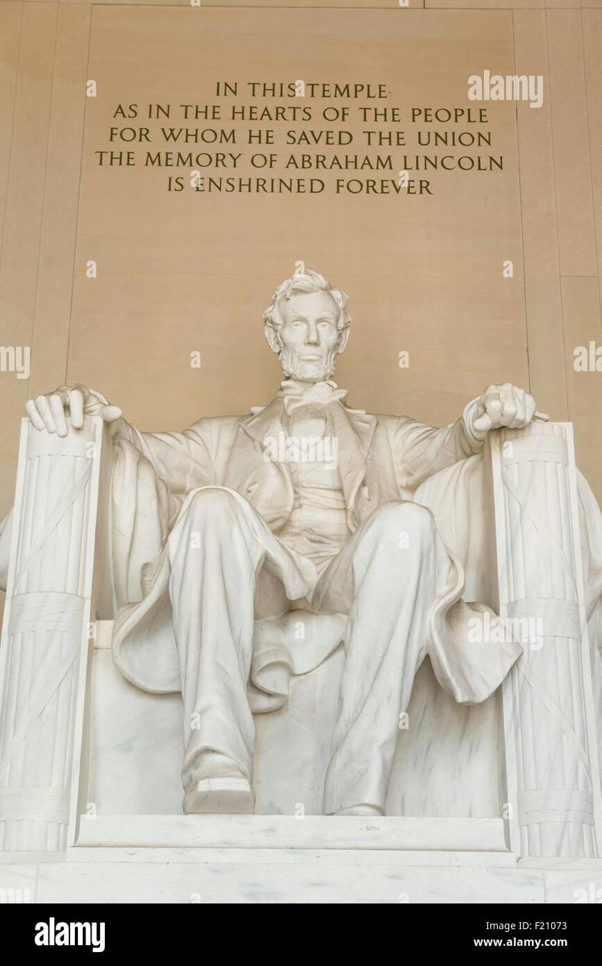 United States, Washington DC, le Mémorial de Lincoln, Abraham Lincoln sculpture Banque D'Images