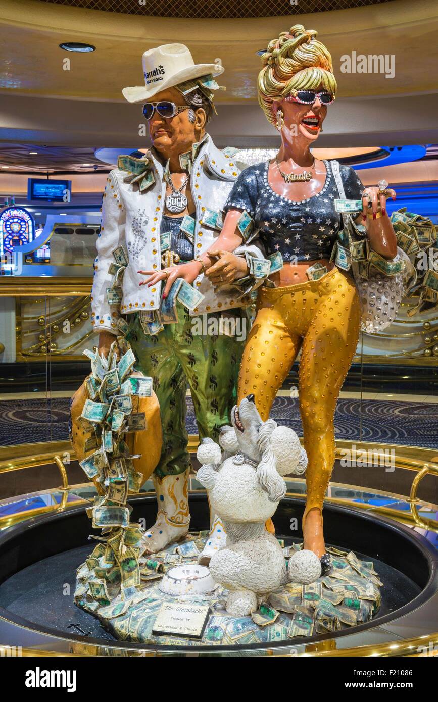 United States, Nevada, Las Vegas, le Strip, Harrah's Las Vegas Hotel and Casino, Buck et Winnie statue par Conversano et Chiodo Banque D'Images