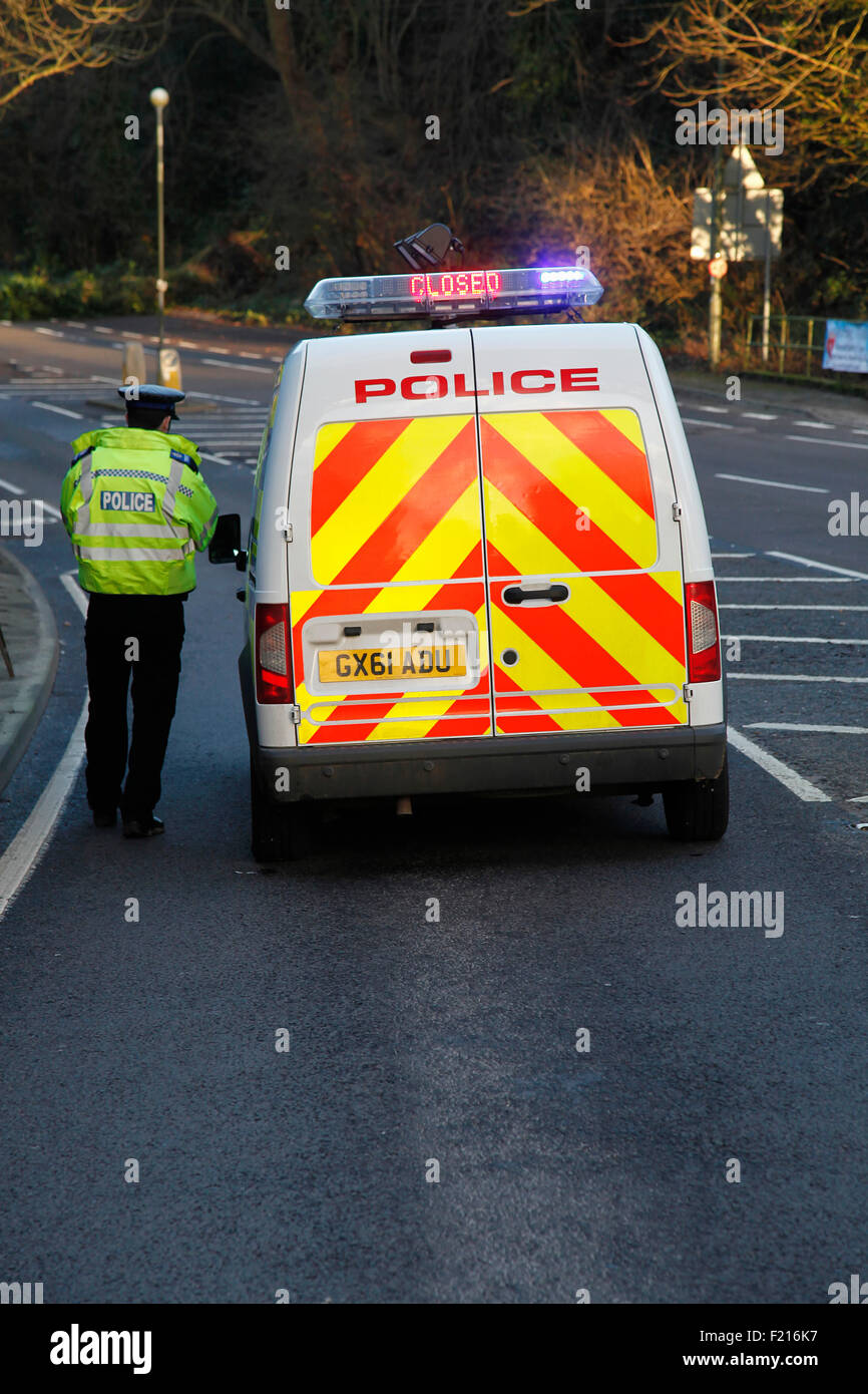 Transports, route, police Route fermée Banque D'Images
