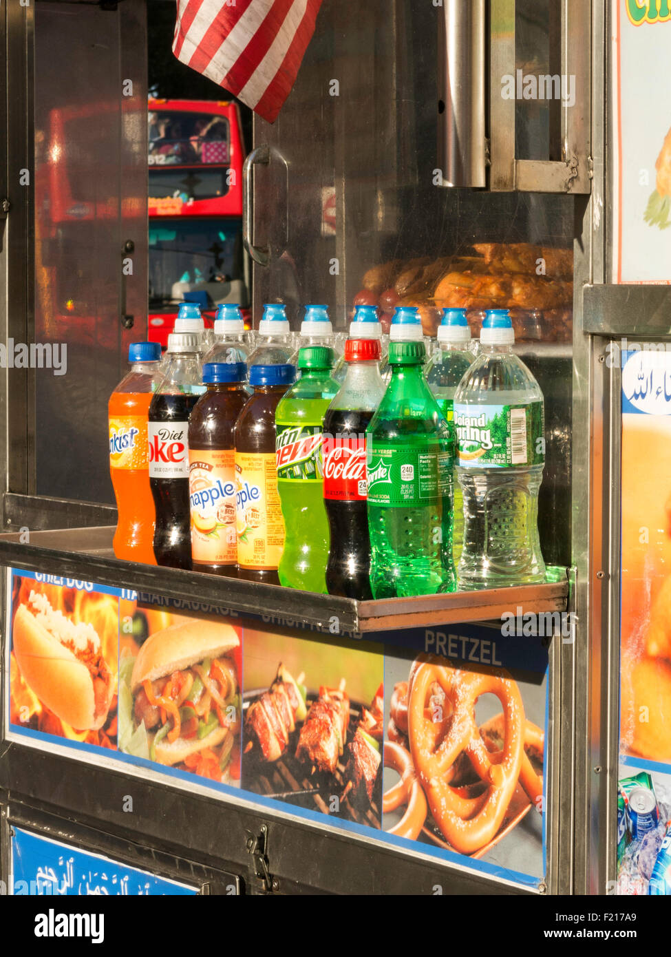 Sodas à vendeur de rue, NYC Banque D'Images