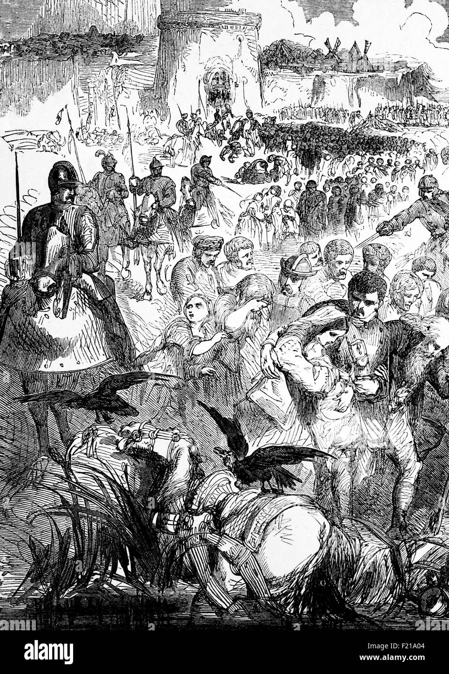 Le départ des résidents anglais a permis un passage sûr à travers la Manche pendant le siège de Calais au début de 1558 pendant la guerre italienne de 1551-1559. Le Pale de Calais était dirigé par l'Angleterre depuis 1347, pendant la guerre de cent ans. Vers les années 1550, l'Angleterre était dirigée par Marie I d'Angleterre et son mari Philip II d'Espagne. Lorsque le Royaume d'Angleterre a soutenu une invasion espagnole de la France, Henri II de France a envoyé François, duc de Guise, contre Calais, tenue anglaise, défendu par Thomas Wentworth, 2e baron Wentworth. Banque D'Images