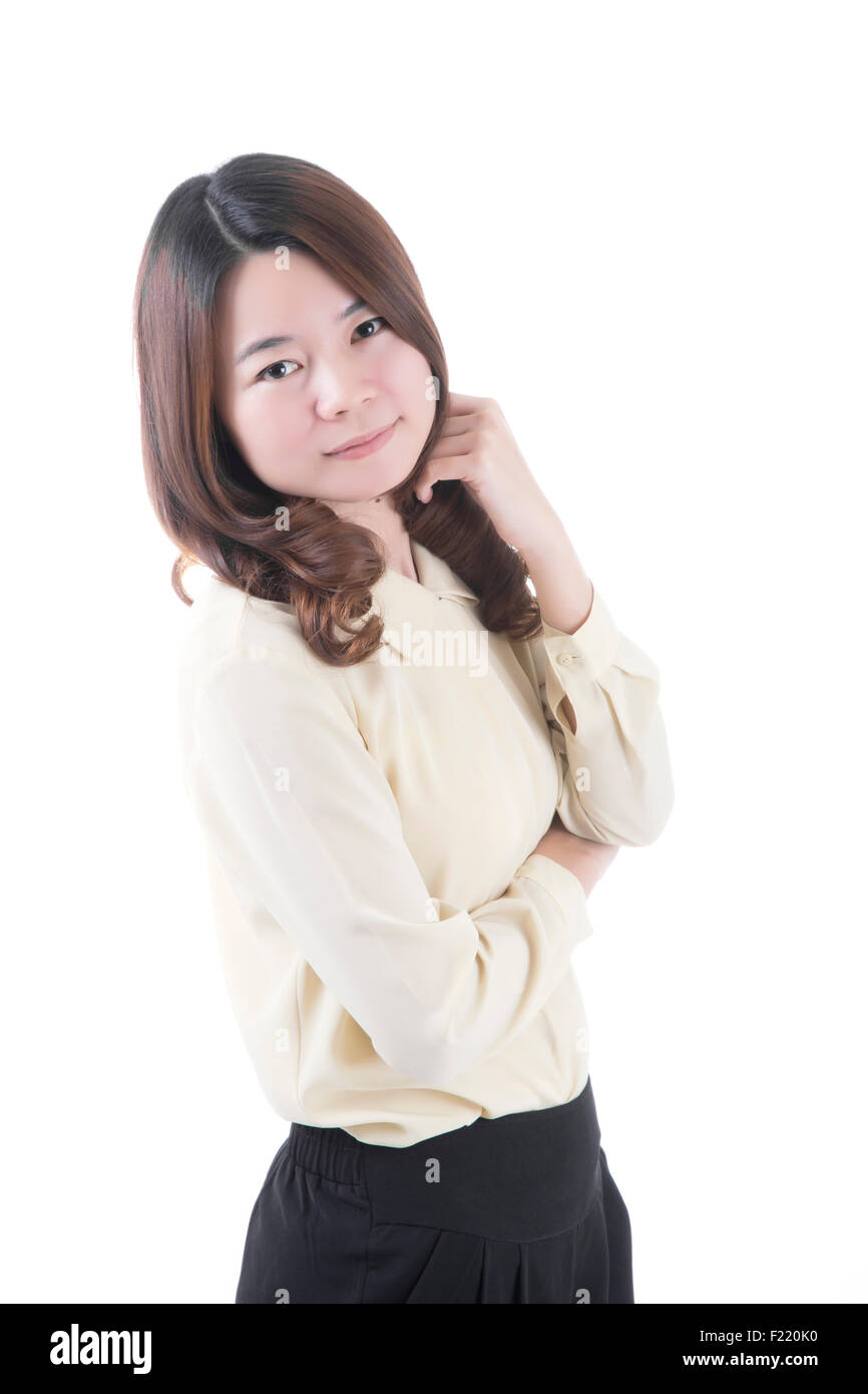 Asian Woman in business office concept sur fond blanc Banque D'Images