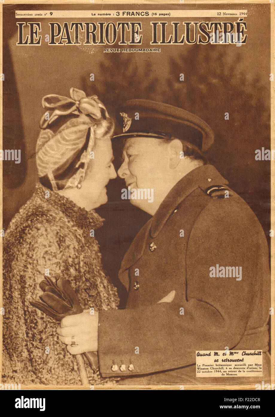Avant 1944 Le Patriote illustre la page déclaration Winston Churchill et sa femme Clémentine Banque D'Images