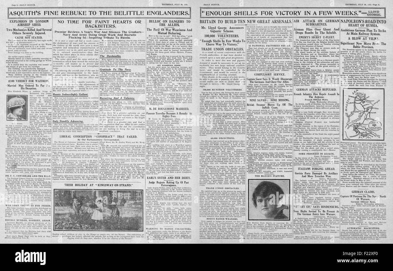 1915 Daily Sketch Lloyd George annonce une plus grande production de munitions Banque D'Images