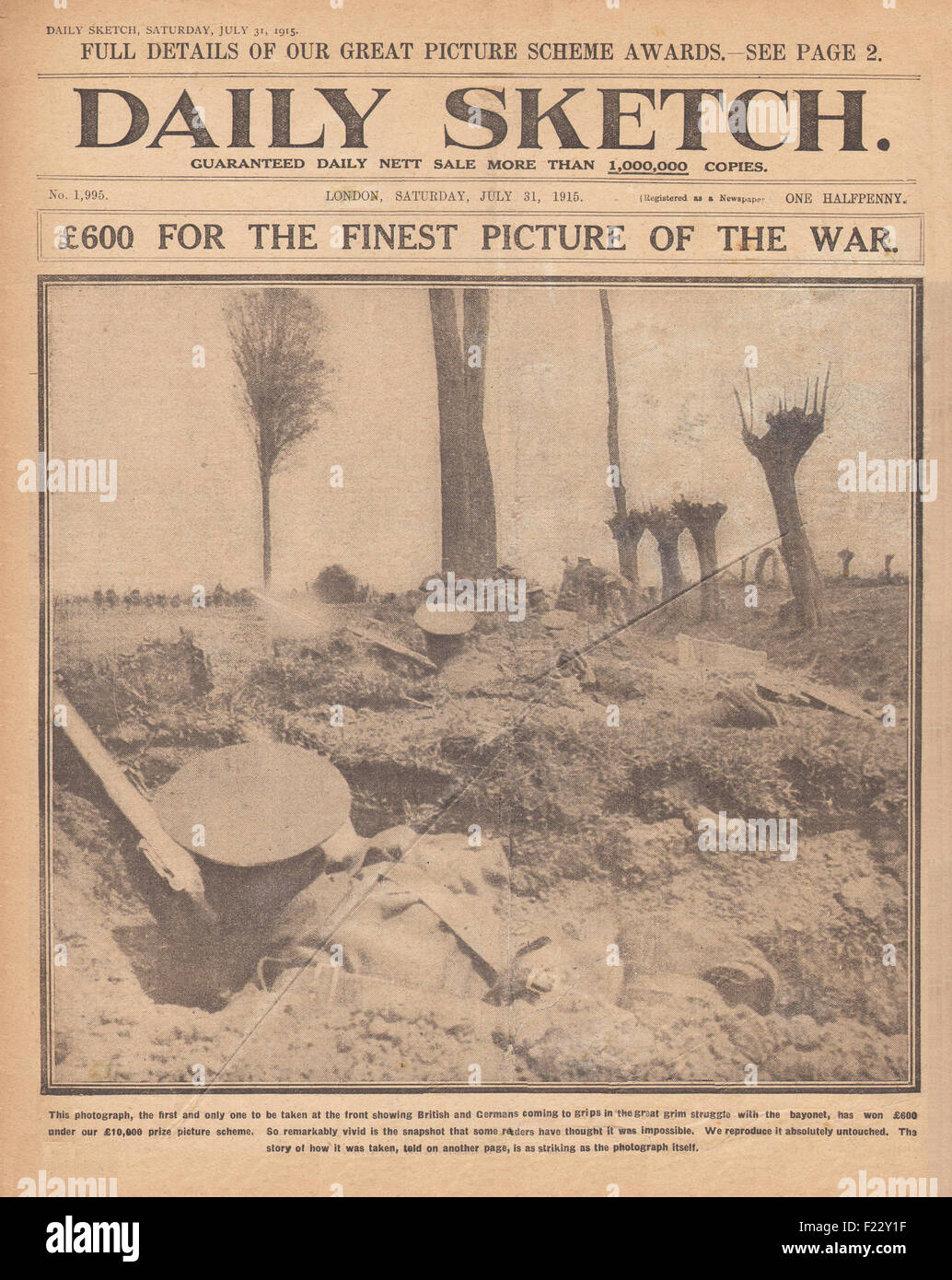 1915 Daily Sketch attaque allemande sur les lignes britanniques Banque D'Images