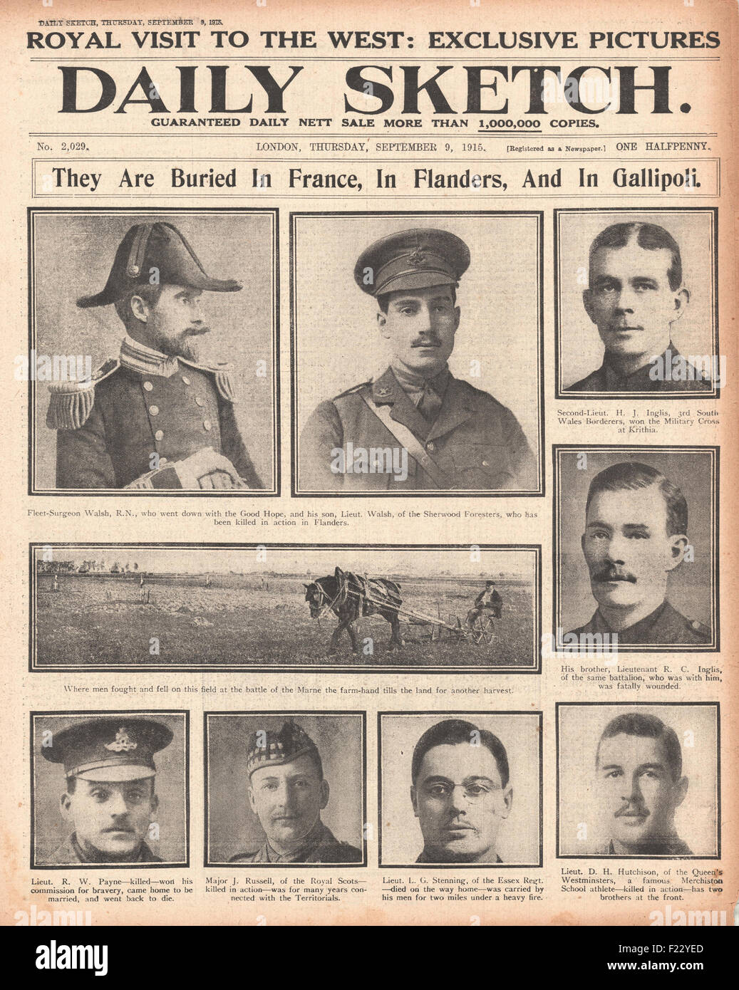 1915 esquisse quotidienne officiers tombés en France, Flandre et Gallipoli Banque D'Images