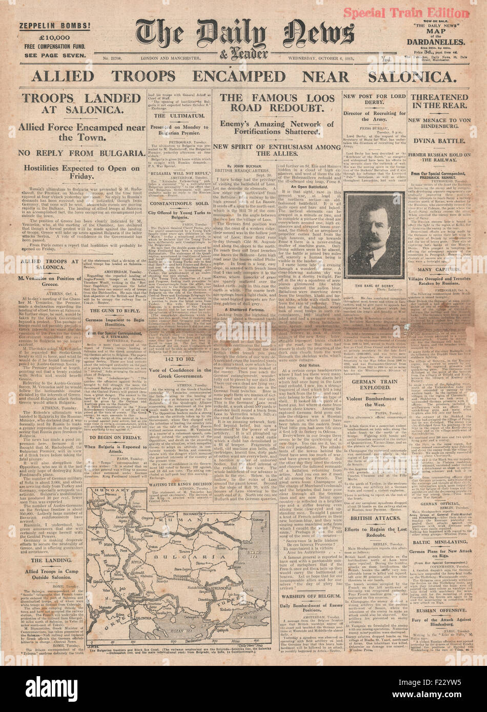 1915 Daily News troupes britanniques et françaises en dehors de Salonika Banque D'Images
