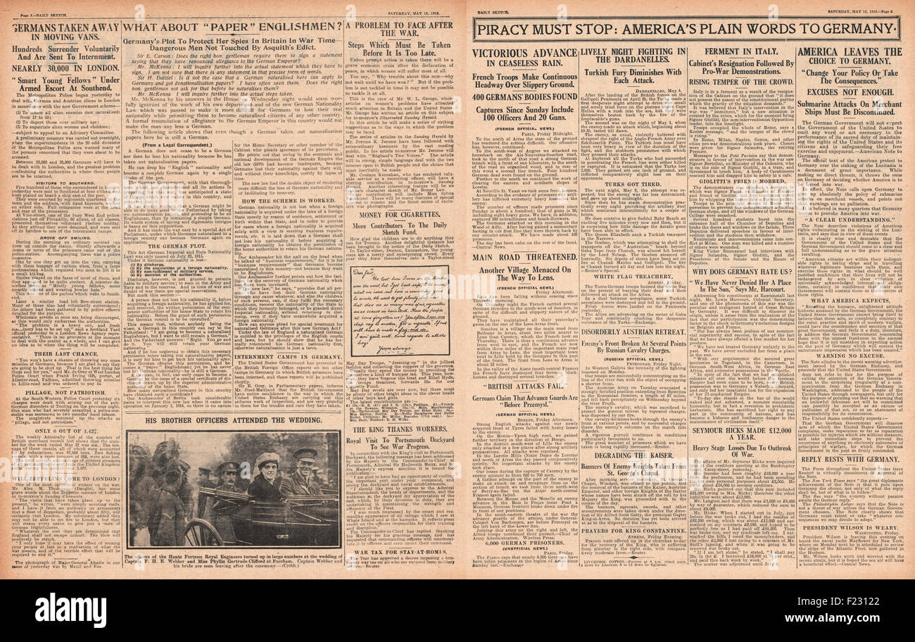 1915 Daily Sketch le gouvernement américain avertit l'Allemagne sur les expéditions Banque D'Images